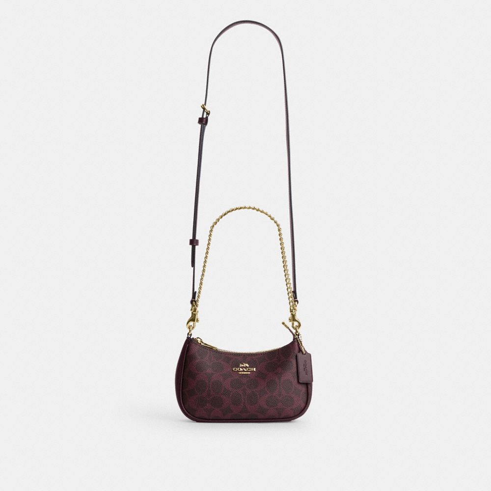 Coach Teri Mini Crossbody Bag In Signature Canvas Gold/Black Currant