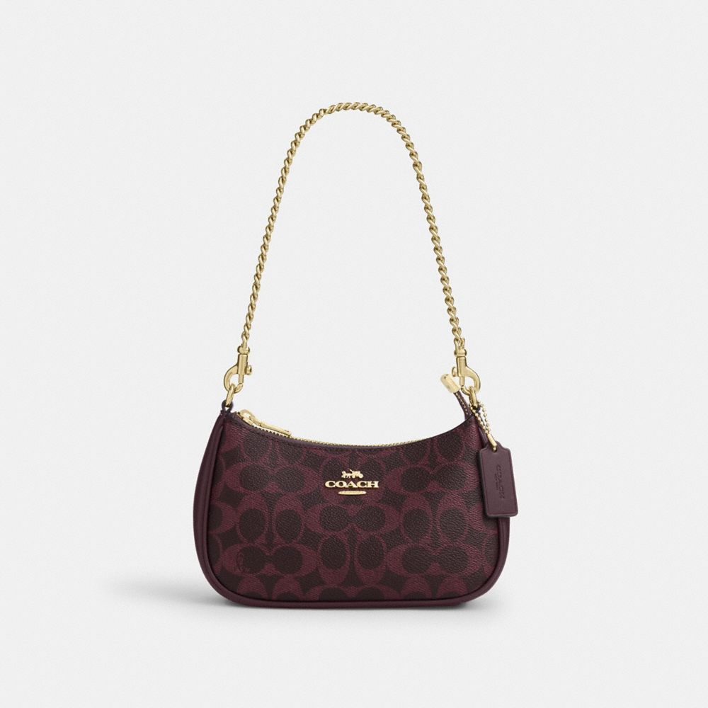 Coach Teri Mini Crossbody Bag In Signature Canvas Gold/Black Currant