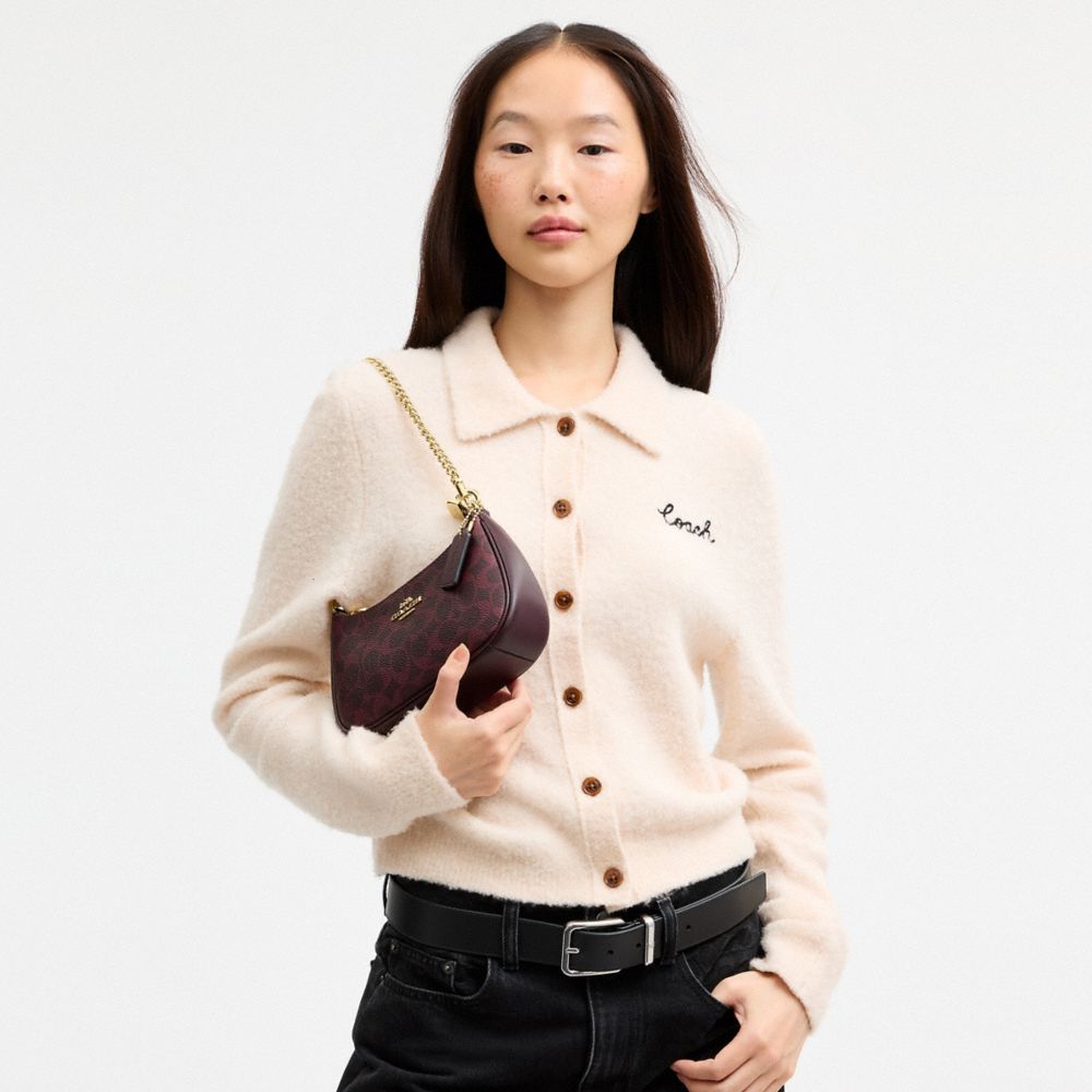 Coach Teri Mini Crossbody Bag In Signature Canvas Gold/Black Currant