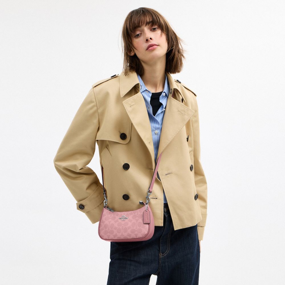 Coach Teri Mini Crossbody Bag In Signature Canvas Silver