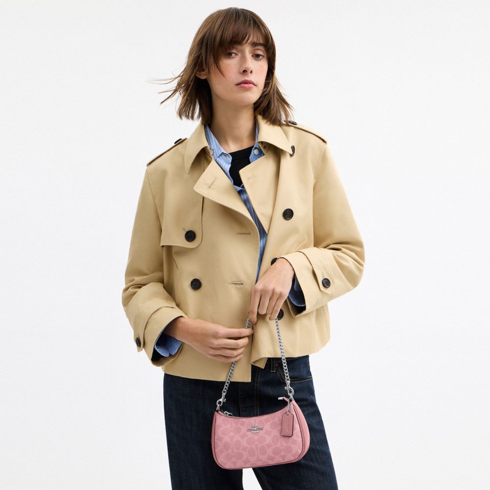 Coach Teri Mini Crossbody Bag In Signature Canvas Silver