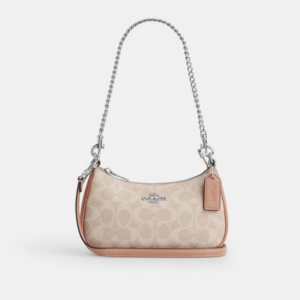 Coach Teri Mini Crossbody Bag In Signature Canvas Silver Sand Taupe