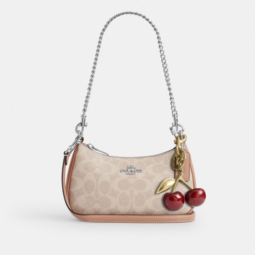 Coach Teri Mini Crossbody Bag In Signature Canvas Silver Sand Taupe
