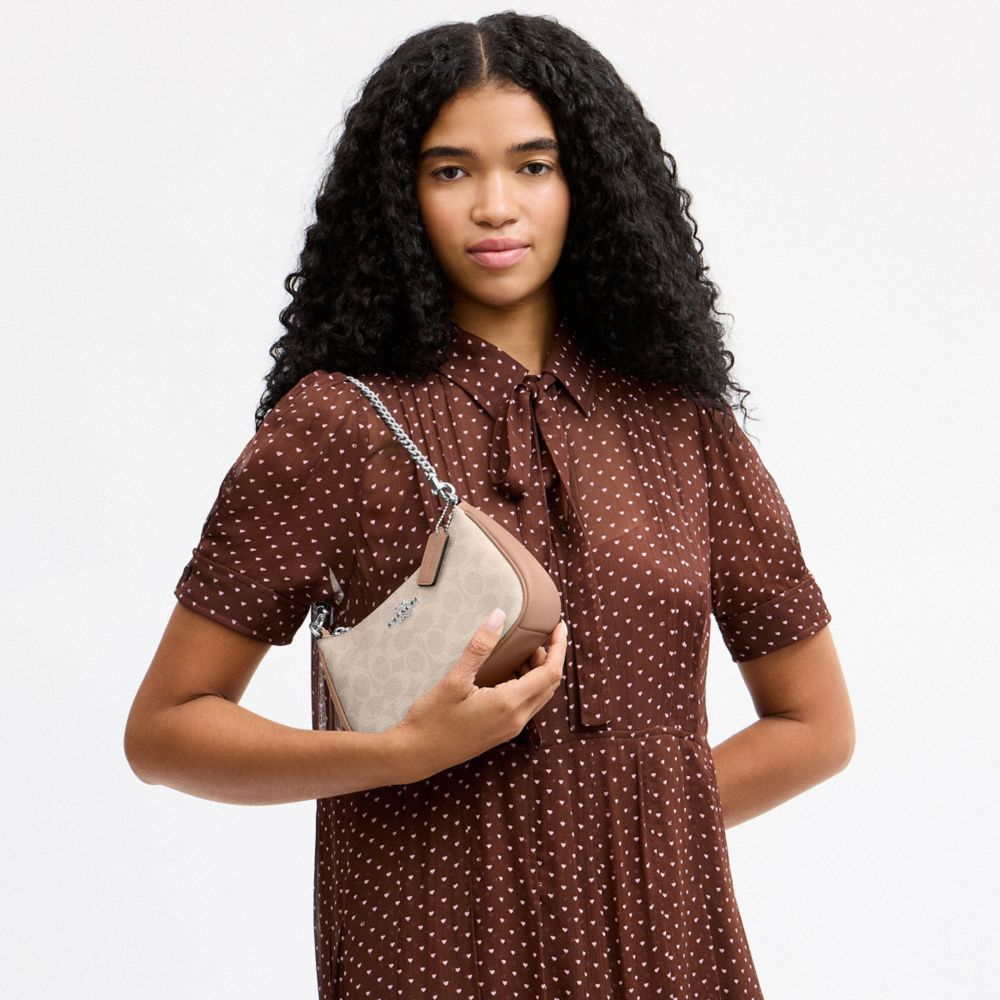 Coach Teri Mini Crossbody Bag In Signature Canvas Silver Sand Taupe