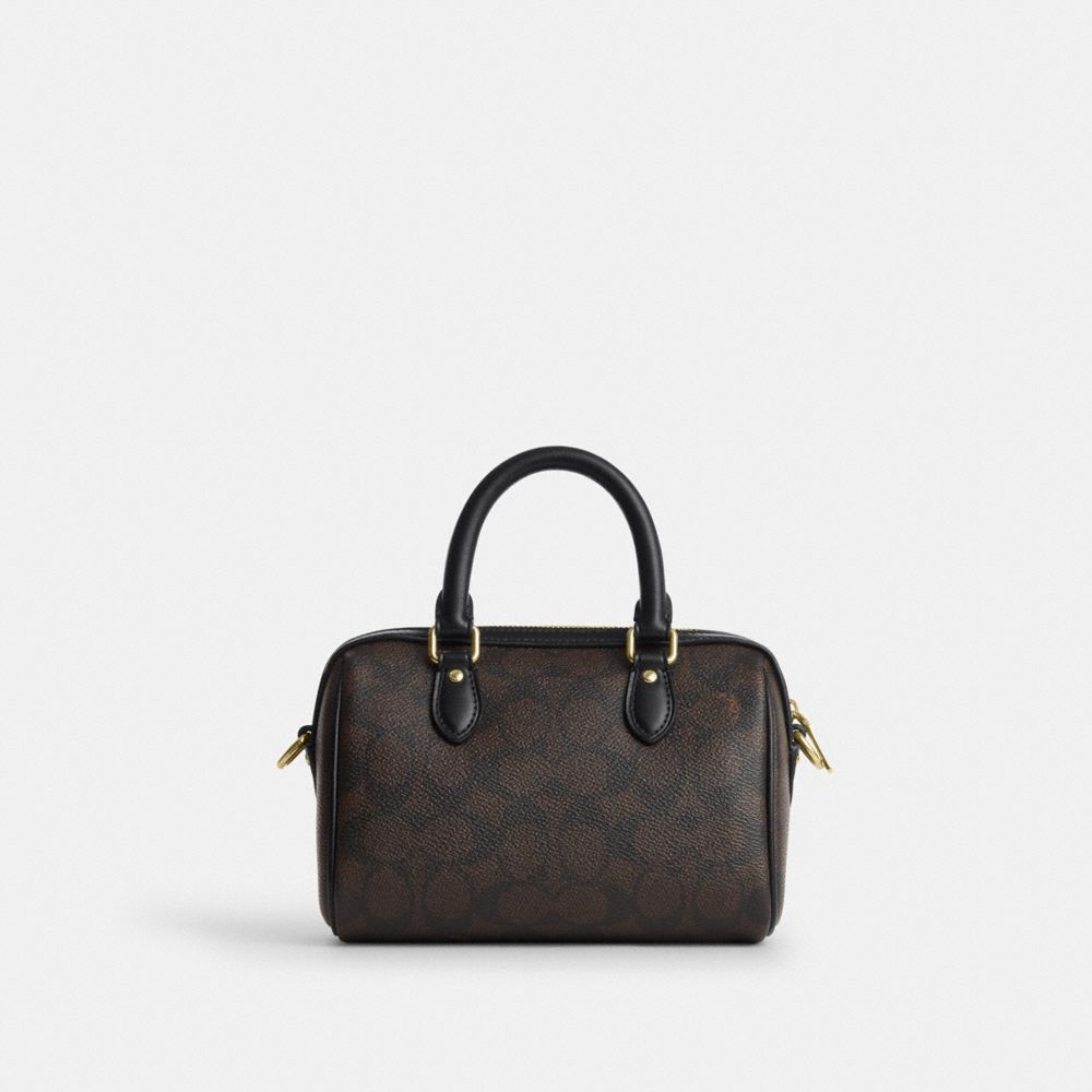 Coach Mini Rowan Crossbody Bag In Signature Canvas Gold Walnut Black