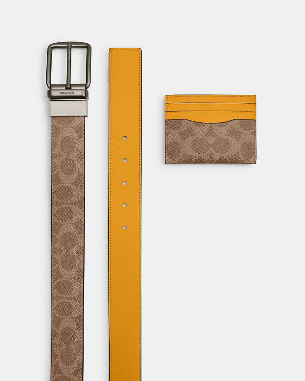 Boxed Card Case And Belt Set In Signature Canvas Signature Canvas-Qb-Tan-Buttercup Signature Canvas-Qb-Tan-Buttercup