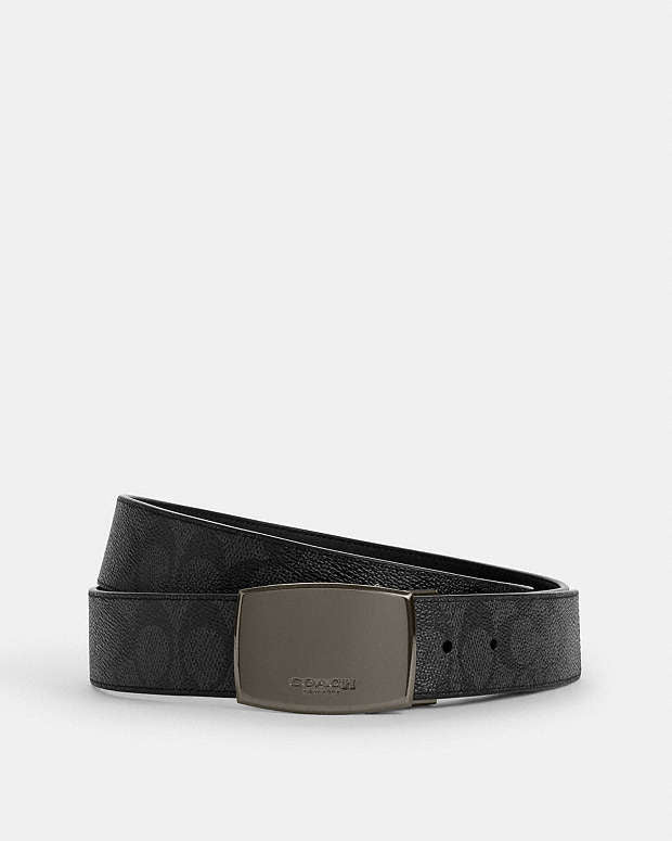 Boxed Plaque And Harness Buckle Cut To Size Reversible Belt, 38 Mm Signature Canvas-Gunmetal-Charcoal-Black Signature Canvas-Gunmetal-Charcoal-Black