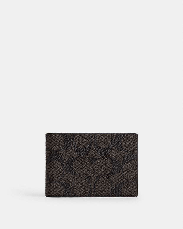 Compact Billfold Wallet In Signature Canvas Signature Canvas-Walnut & Black Signature Canvas-Walnut & Black