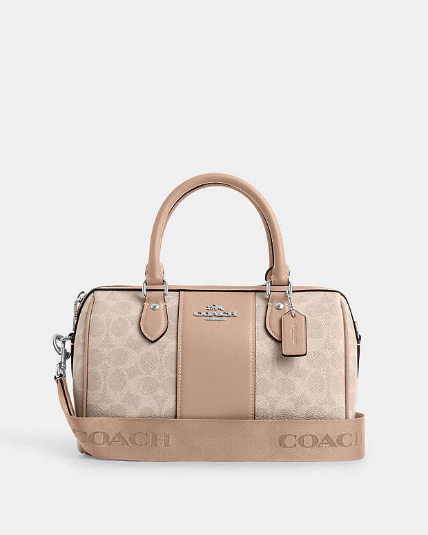 Rowan Satchel Bag In Signature Canvas Signature Canvas-Silver-Sand-Taupe Signature Canvas-Silver-Sand-Taupe