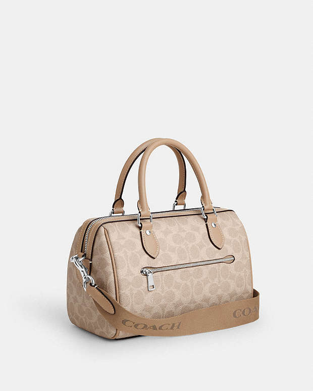 Rowan Satchel Bag In Signature Canvas Signature Canvas-Silver-Sand-Taupe Signature Canvas-Silver-Sand-Taupe