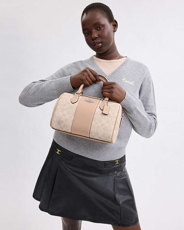 Rowan Satchel Bag In Signature Canvas Signature Canvas-Silver-Sand-Taupe Signature Canvas-Silver-Sand-Taupe