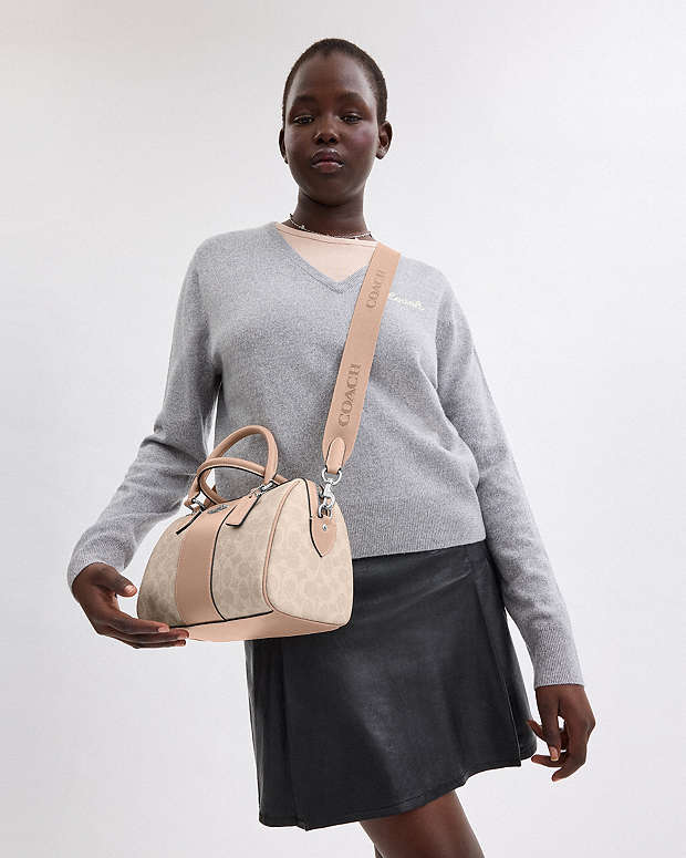 Rowan Satchel Bag In Signature Canvas Signature Canvas-Silver-Sand-Taupe Signature Canvas-Silver-Sand-Taupe