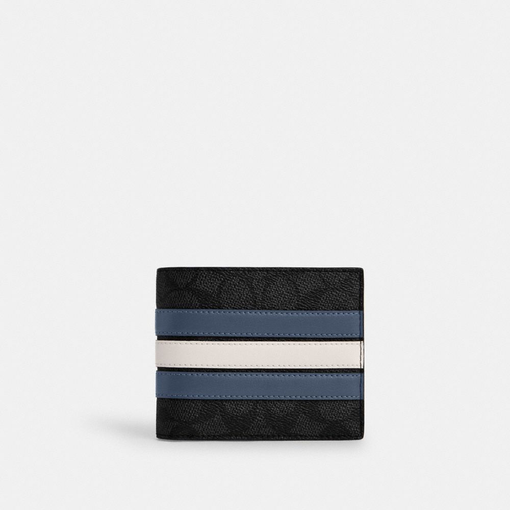 Coach 3-In-1 Wallet In Signature Canvas With Varsity Stripe Charcoal/Denim/Chalk