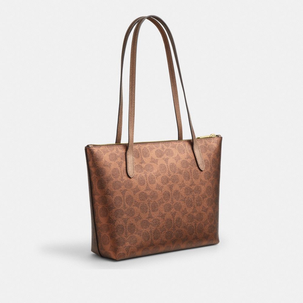 Coach Fiona Zip Tote Bag In Signature Canvas Gold Brown Copper
