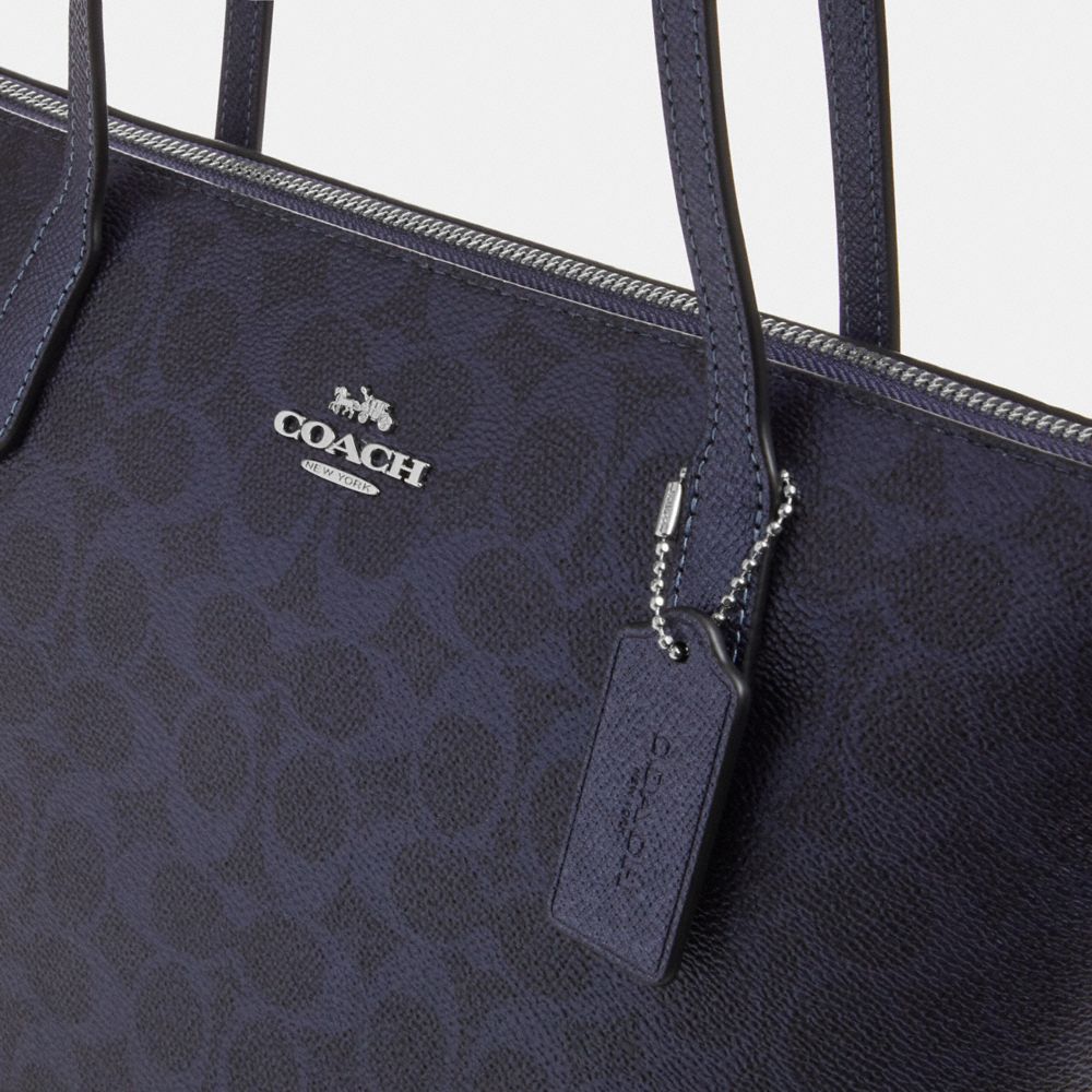 Coach Fiona Zip Tote Bag In Signature Canvas Sv Blue Navy