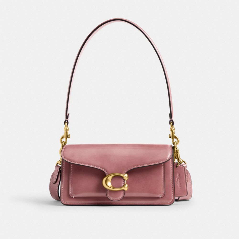 Coach Tabby Shoulder Bag 20 in Brass Peony, front view showing the structured silhouette and brass hardware
