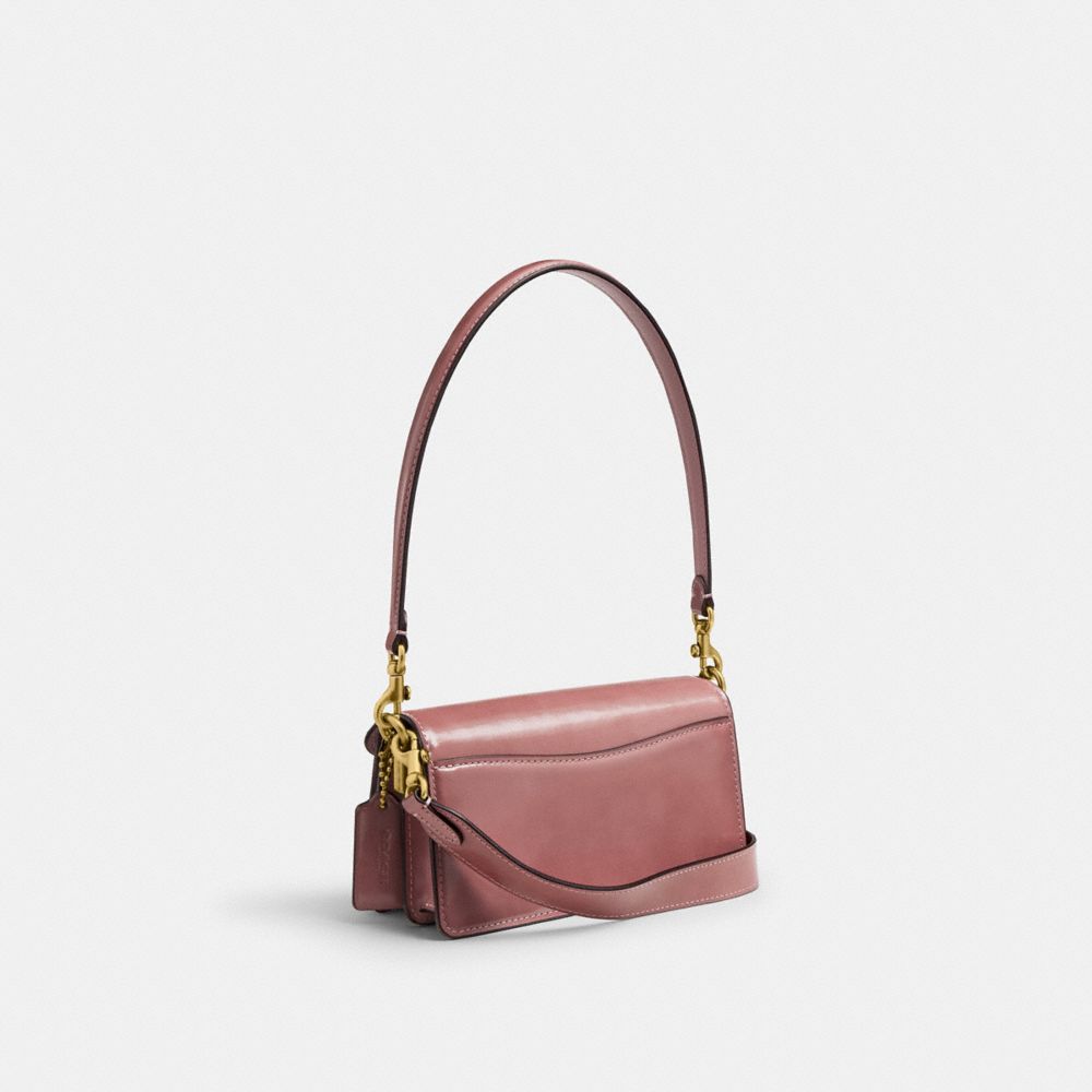 Coach Tabby Shoulder Bag 20 Brass Peony, detail shot of the top handle and adjustable strap