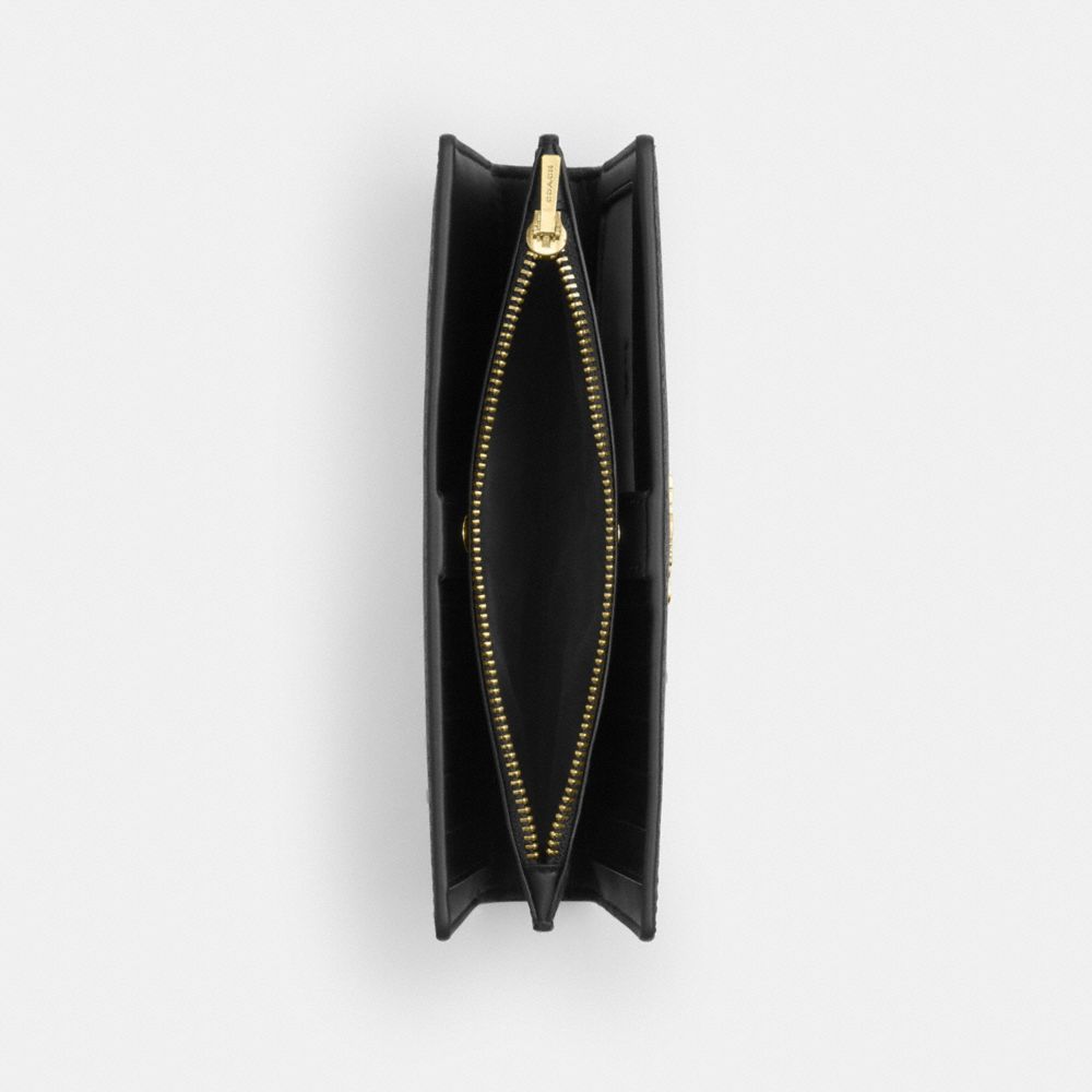 Coach Slim Zip Wallet In Signature Canvas Gold Walnut Black