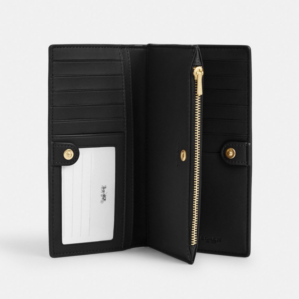 Coach Slim Zip Wallet In Signature Canvas Gold Walnut Black