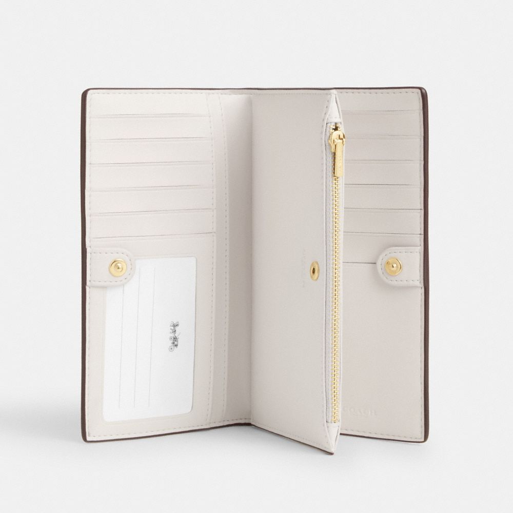 Coach Slim Zip Wallet In Signature Canvas Gold Sand Chalk