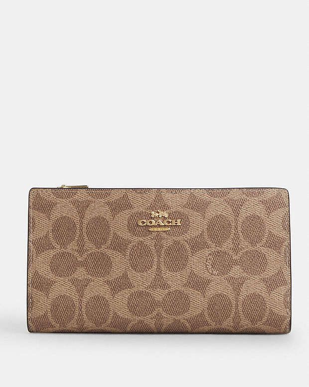 Slim Zip Wallet In Signature Canvas Signature Canvas-Gold-Tan-Brown Signature Canvas-Gold-Tan-Brown