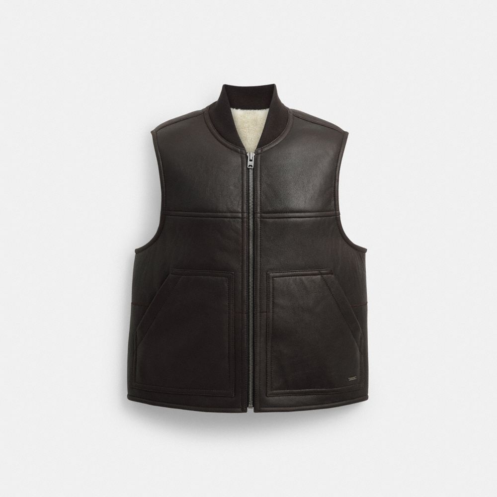 Coach Reversible Shearling Vest Smoked Wood