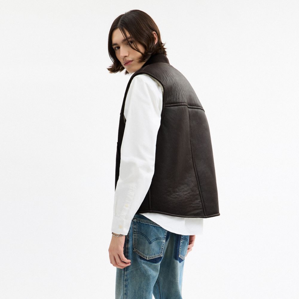 Coach Reversible Shearling Vest Smoked Wood