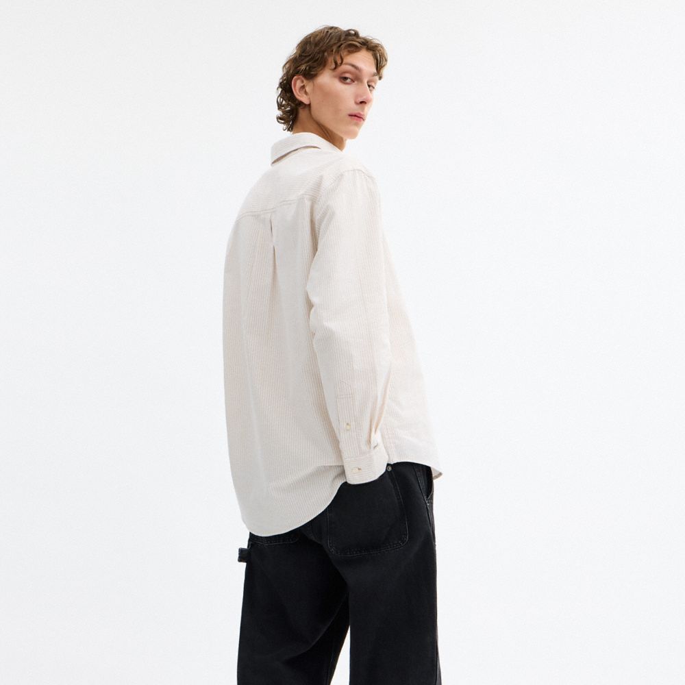 Coach Long Sleeve Button Down Shirt Neutral Stripe