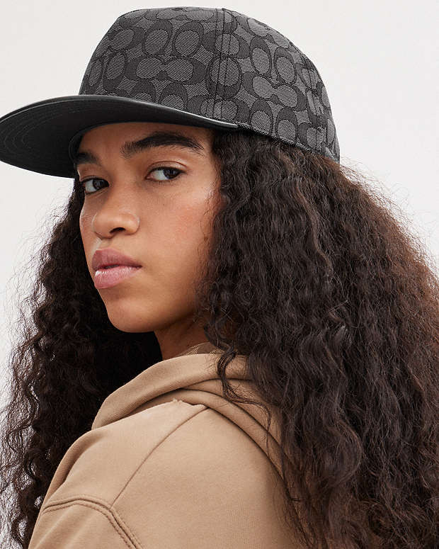 Signature Jacquard Flat Brim Hat Charcoal-Black Charcoal-Black