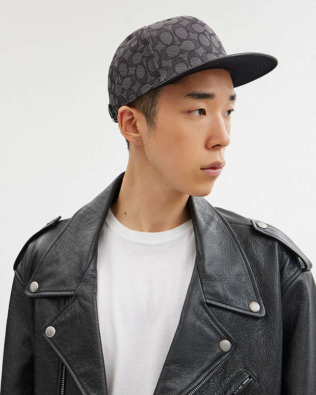 Signature Jacquard Flat Brim Hat Charcoal-Black Charcoal-Black