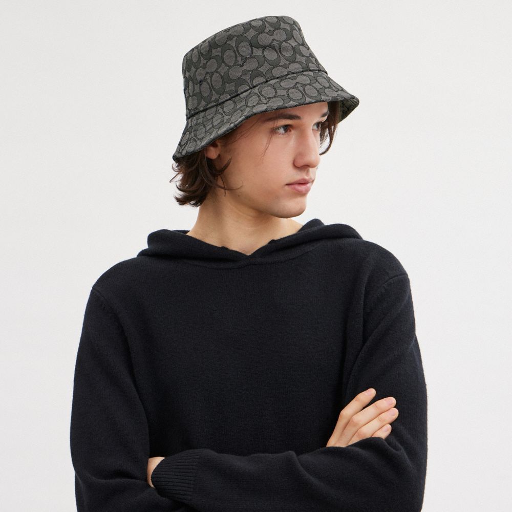 Coach Signature Jacquard Bucket Hat Charcoal