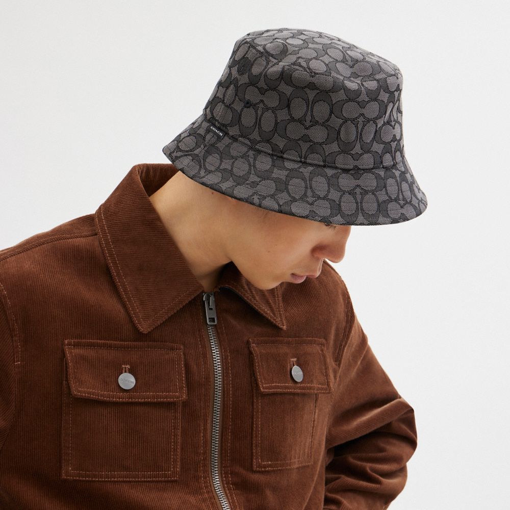 Coach Signature Jacquard Bucket Hat Charcoal