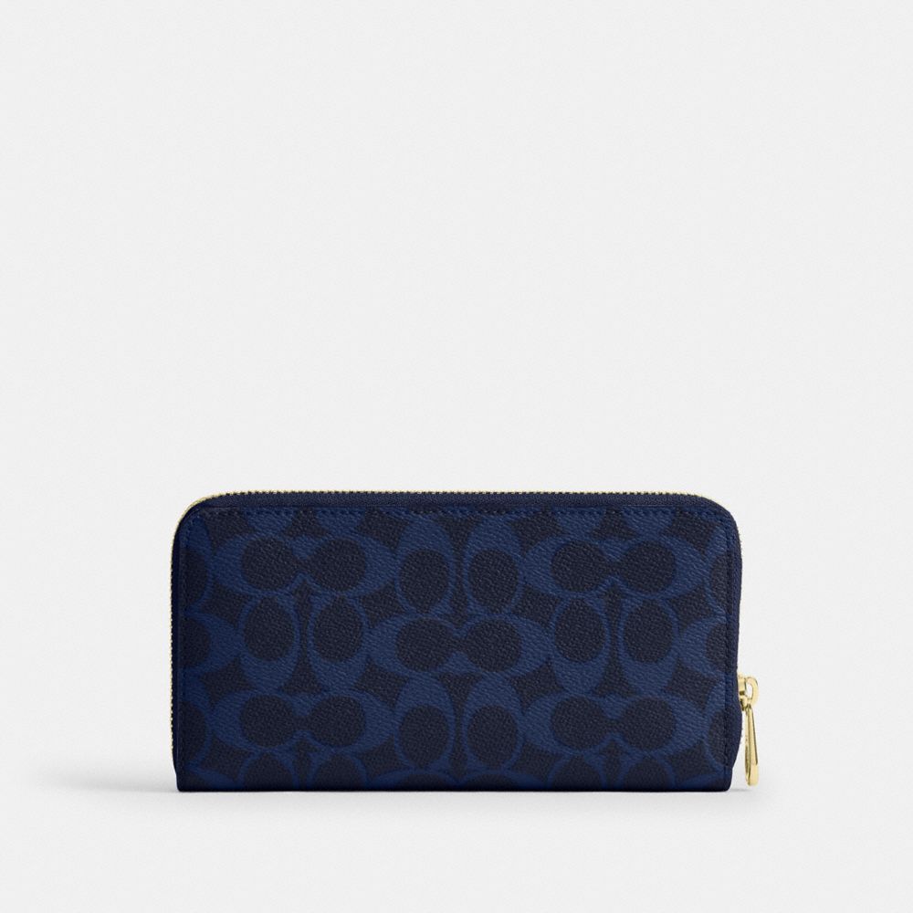 Coach Long Zip Around Wallet In Signature Canvas Gold/Navy