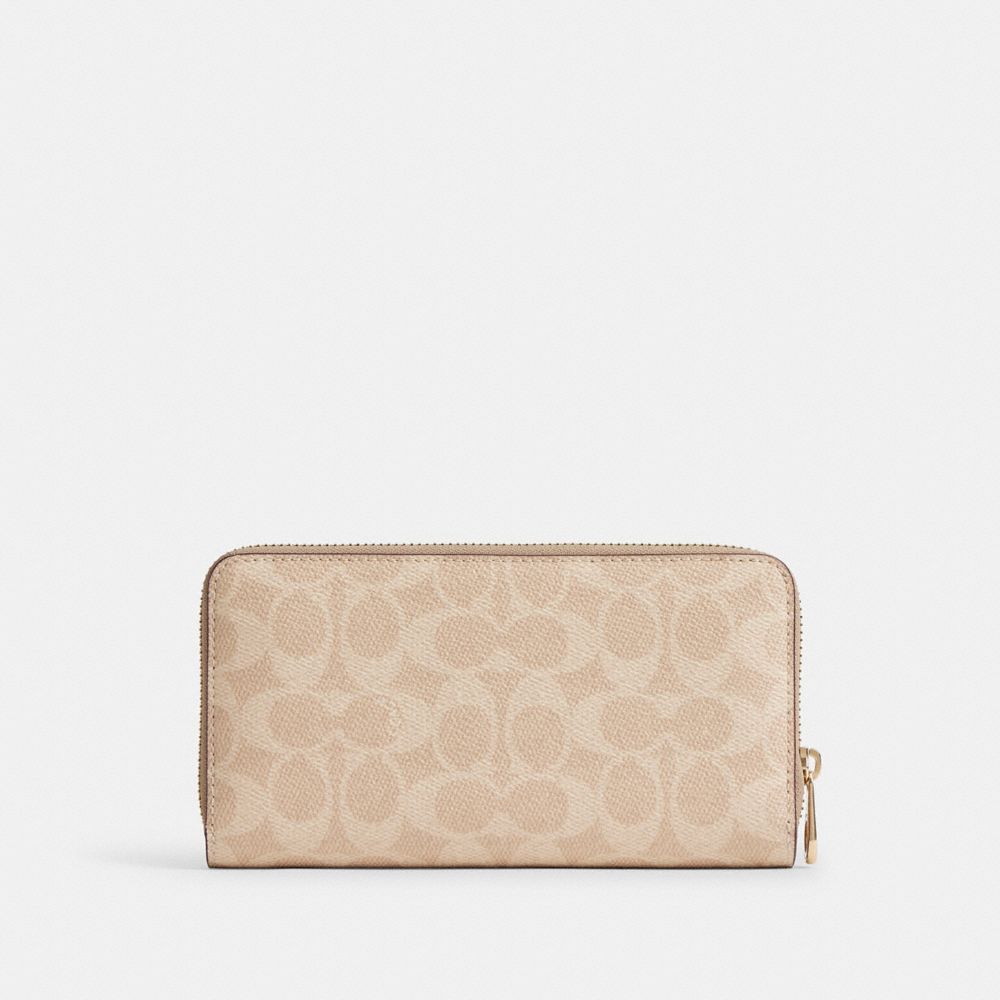 Coach Long Zip Around Wallet In Signature Canvas Gold/Sand/Chalk