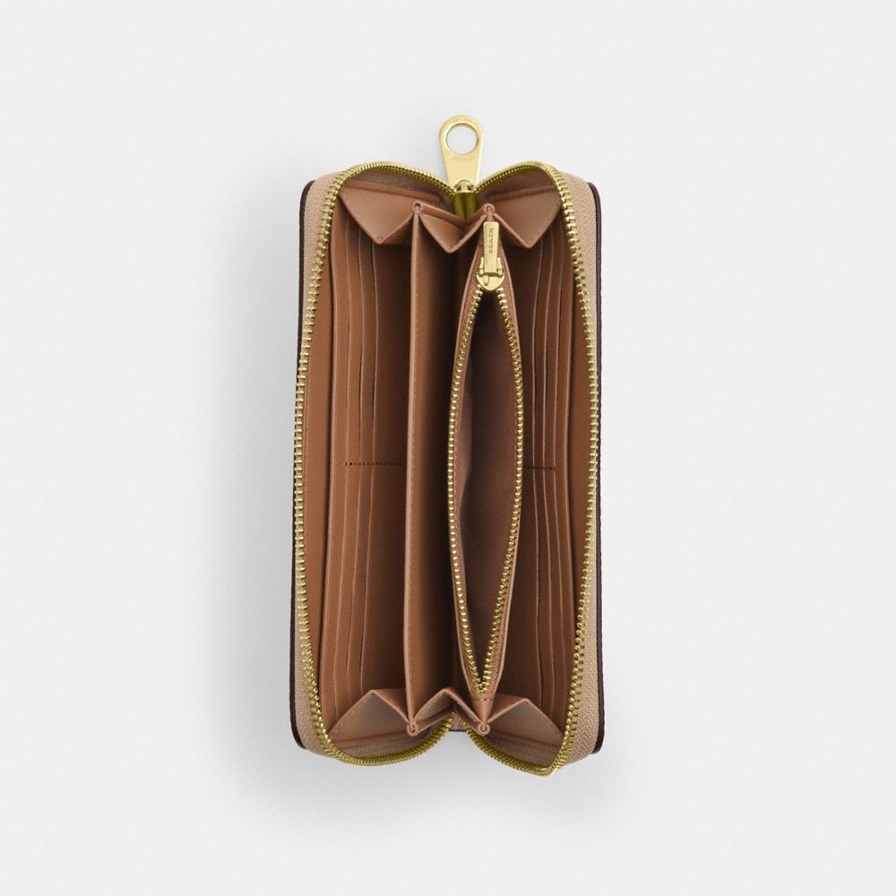 Coach Long Zip Around Wallet In Signature Canvas Gold/Sand/Chalk