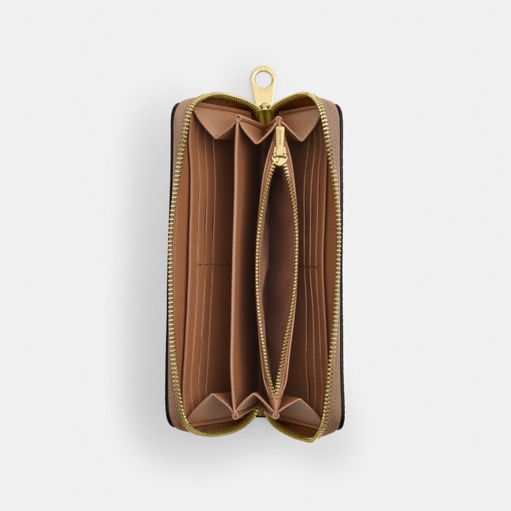 Coach Long Zip Around Wallet In Signature Canvas Gold/Tan/Brown