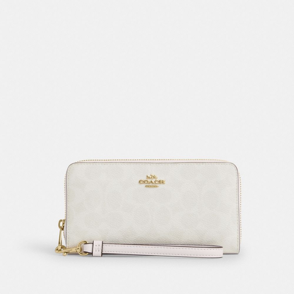 Coach Long Zip Around Wallet In Signature Canvas Gold/White/Chalk