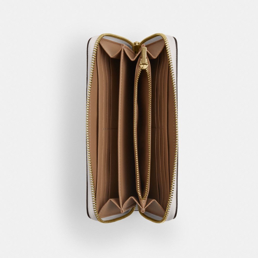Coach Long Zip Around Wallet In Signature Canvas Gold/White/Chalk