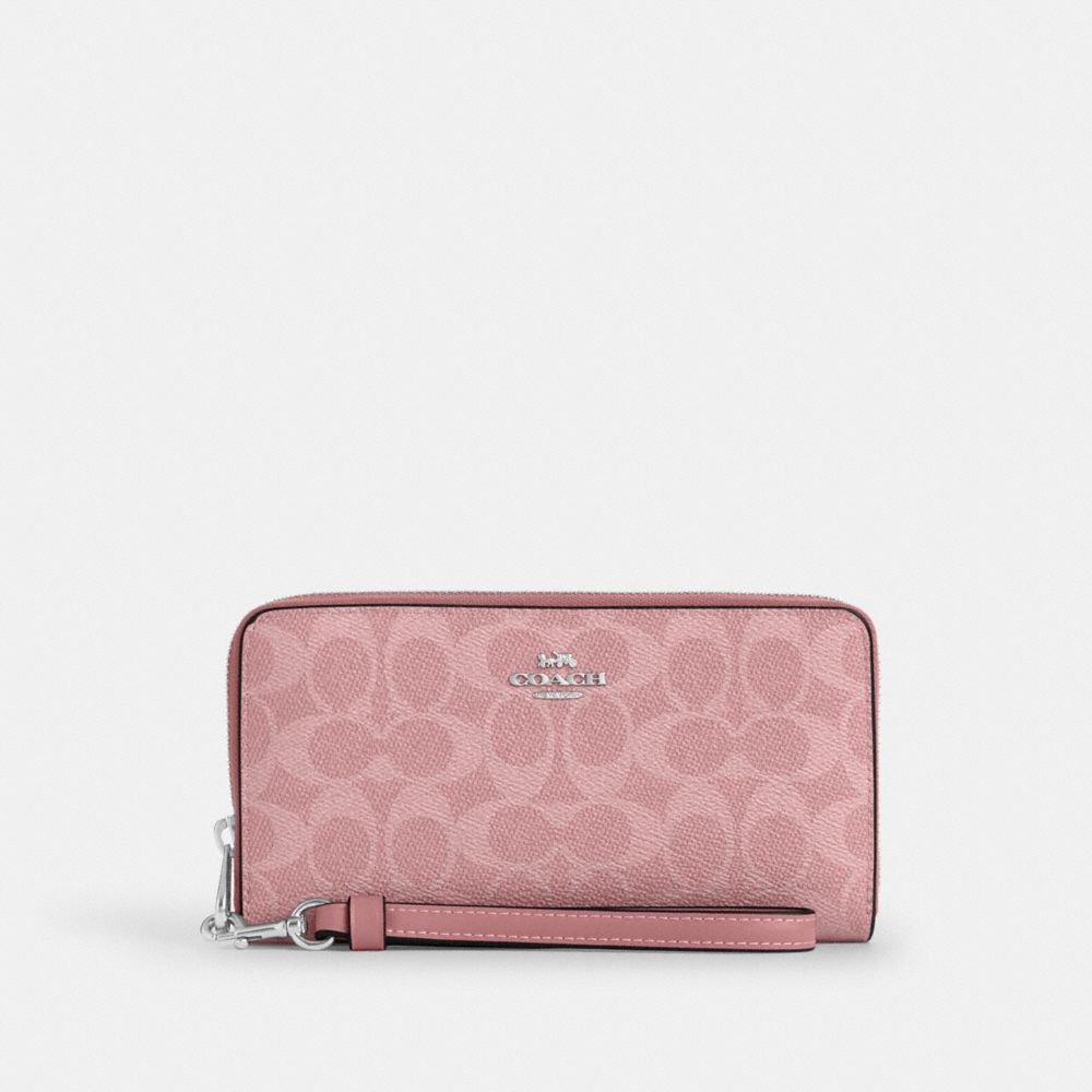 Coach Long Zip Around Wallet In Signature Canvas Silver