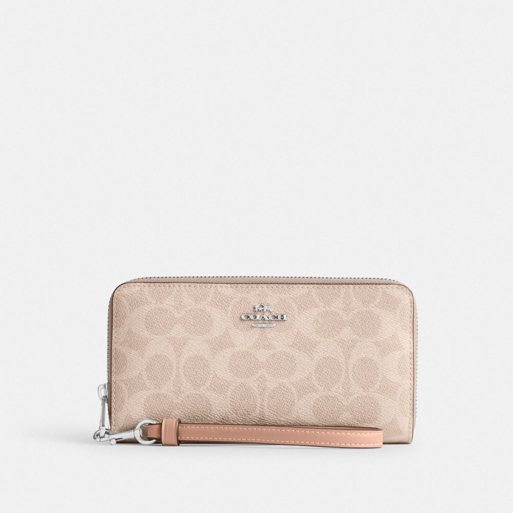 Coach Long Zip Around Wallet In Signature Canvas Silver/Sand/Taupe
