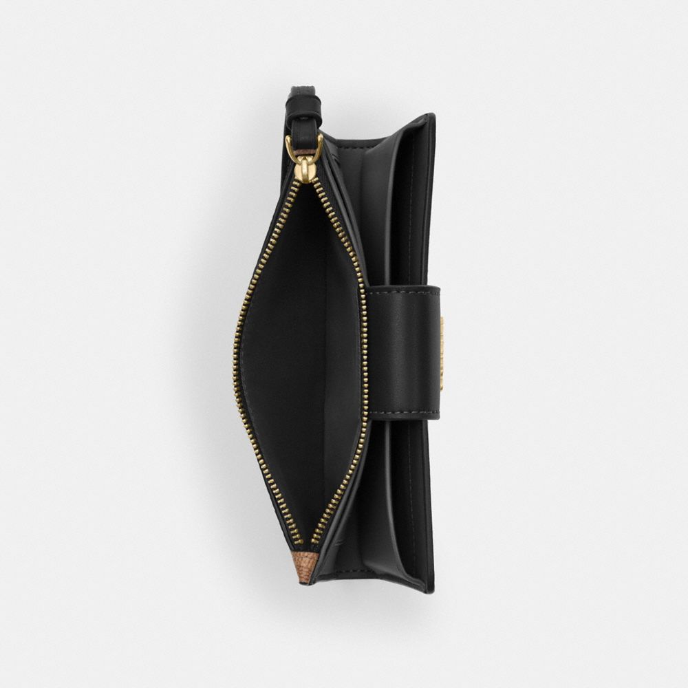 Coach Phone Wallet In Signature Canvas Gold Tan Black