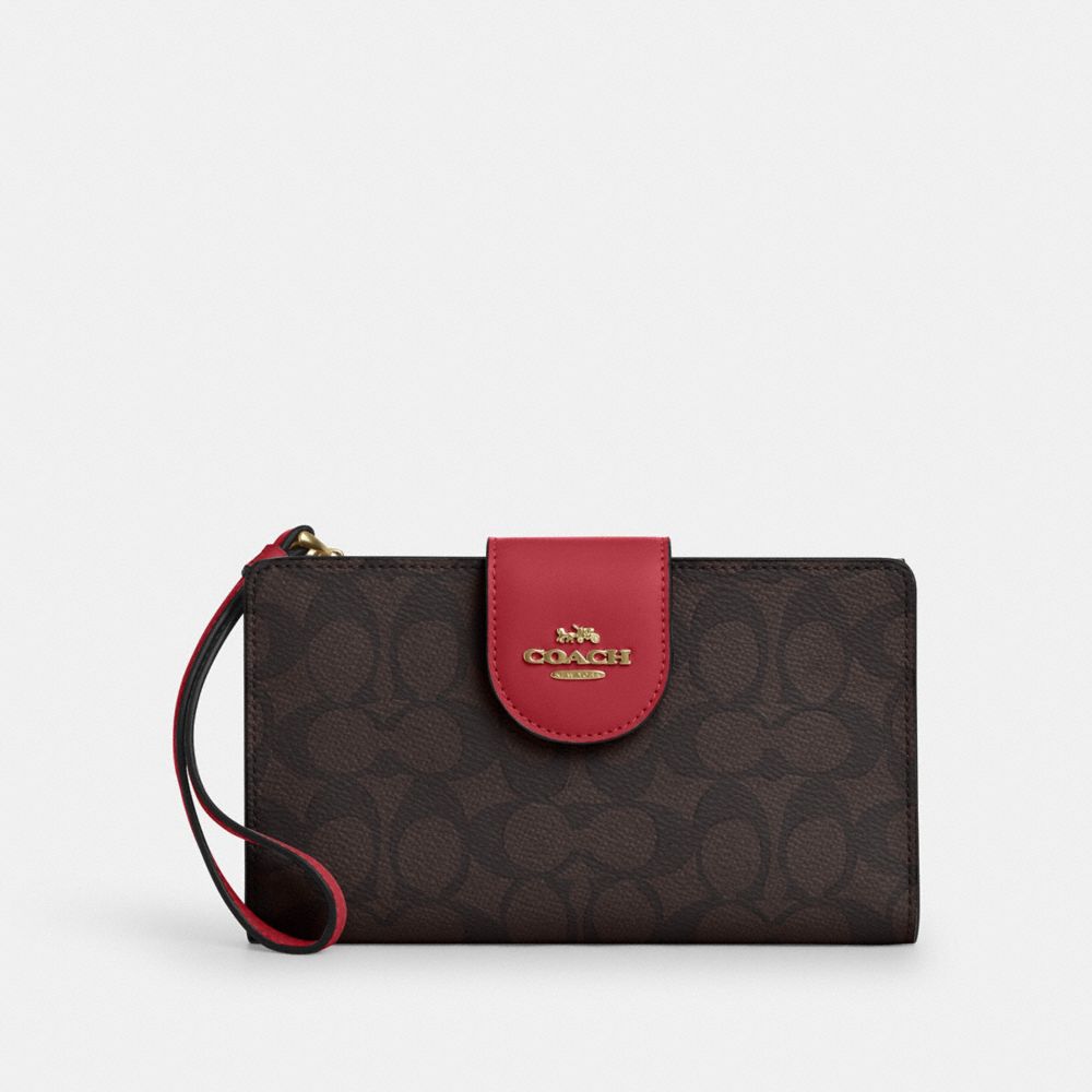 Coach Phone Wallet In Signature Canvas Gold