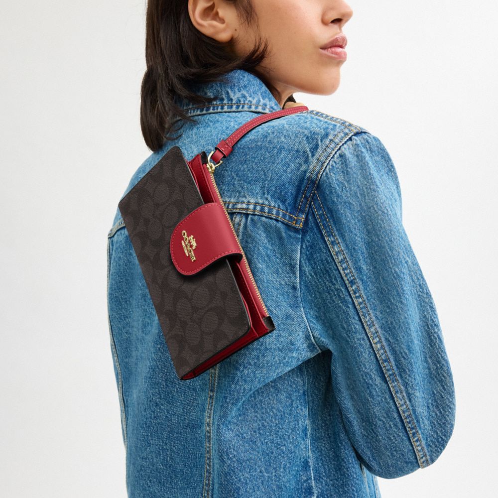 Coach Phone Wallet In Signature Canvas Gold