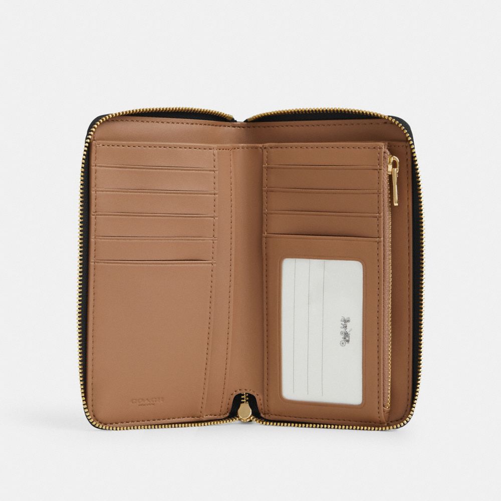 Coach Medium Id Zip Wallet In Signature Canvas Gold Walnut Black