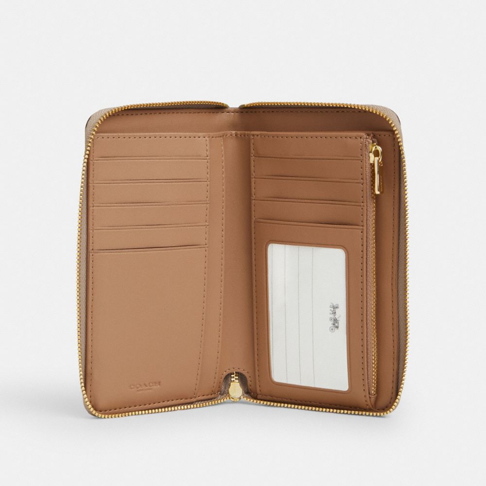 Coach Medium ID Zip Wallet In Signature Canvas Gold/Sand/Chalk
