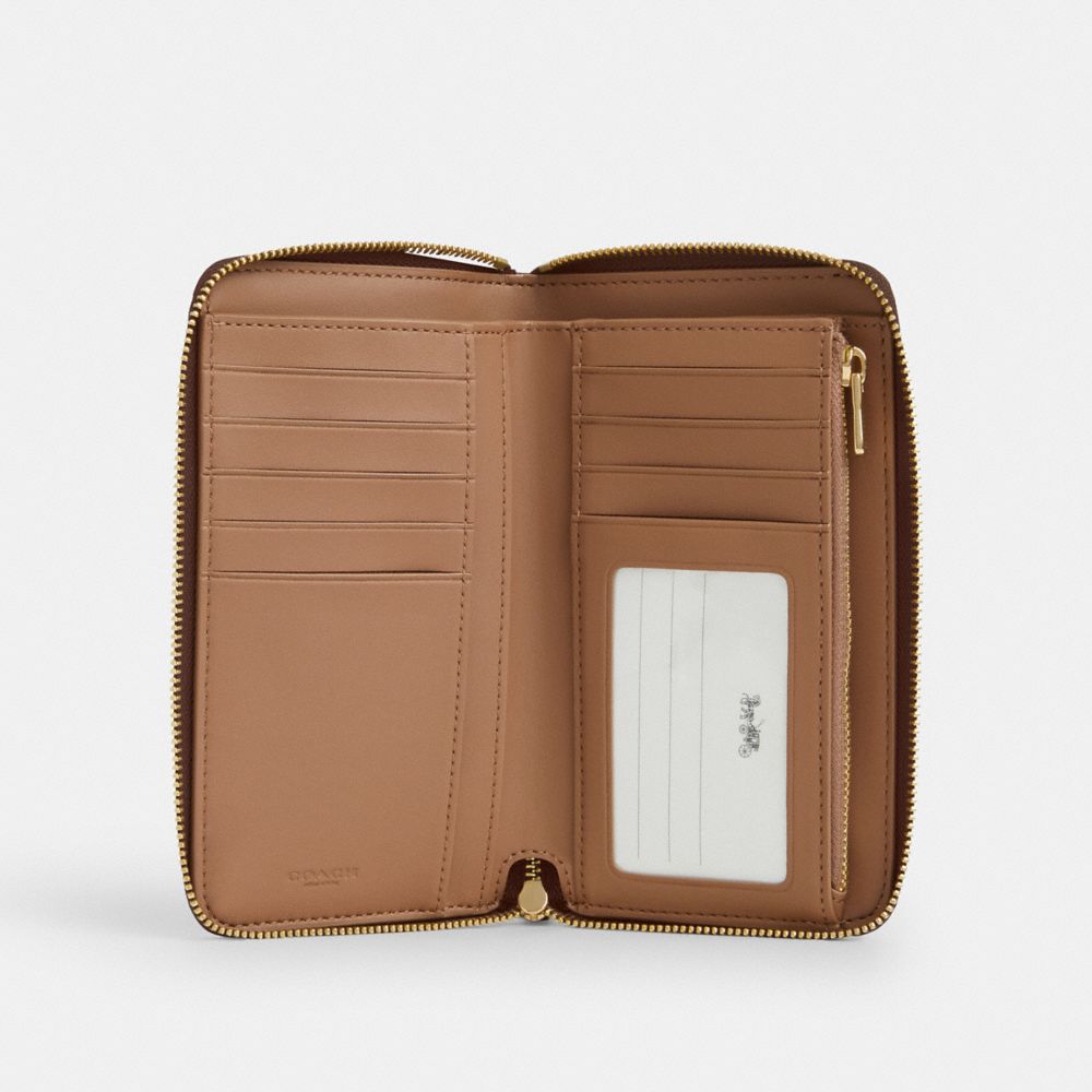 Coach Medium Id Zip Wallet In Signature Canvas Gold Tan Brown