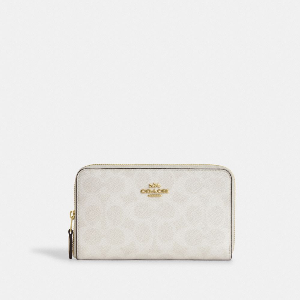 Coach Medium Id Zip Wallet In Signature Canvas Gold White Chalk