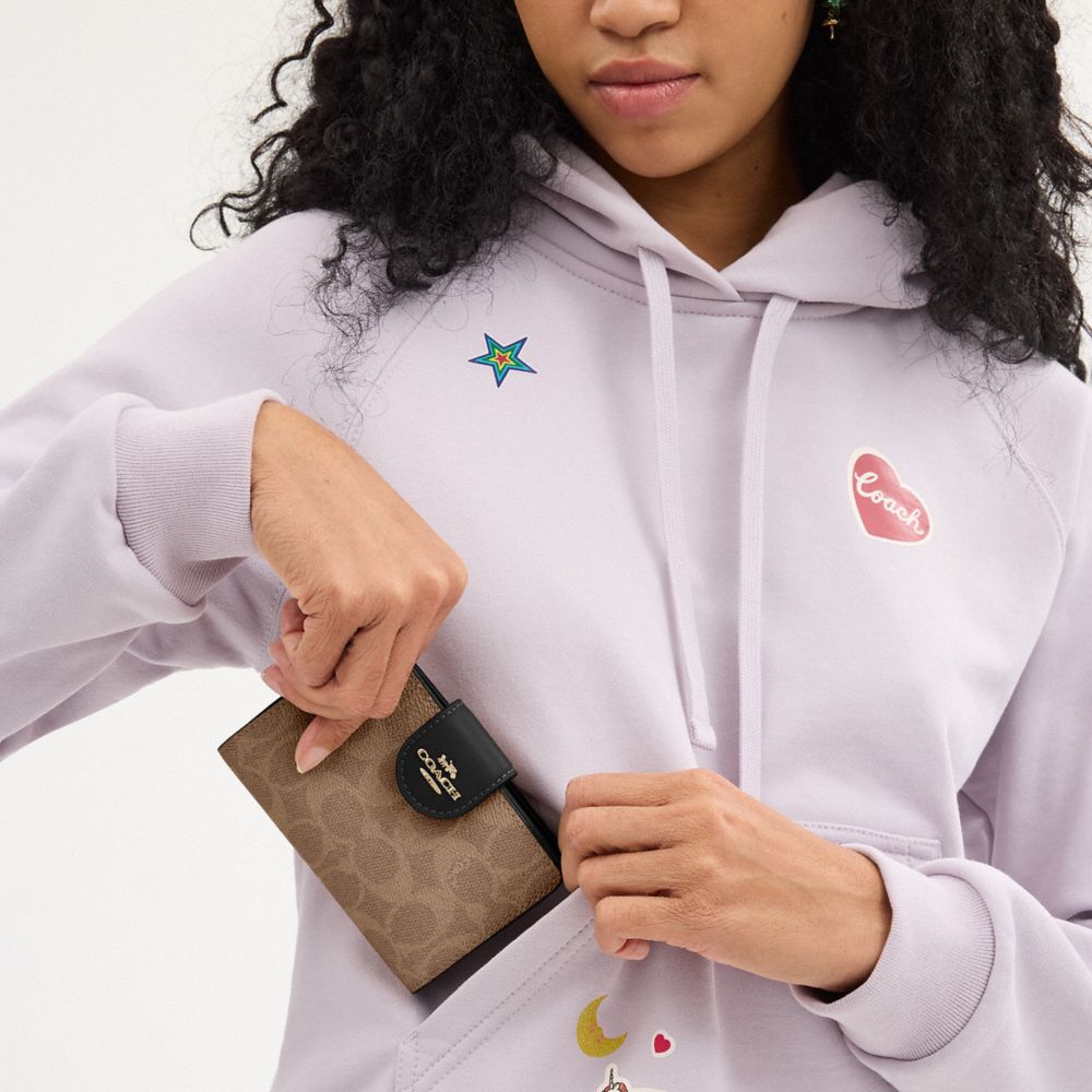 Coach Medium Corner Zip Wallet In Signature Canvas Gold Tan Black