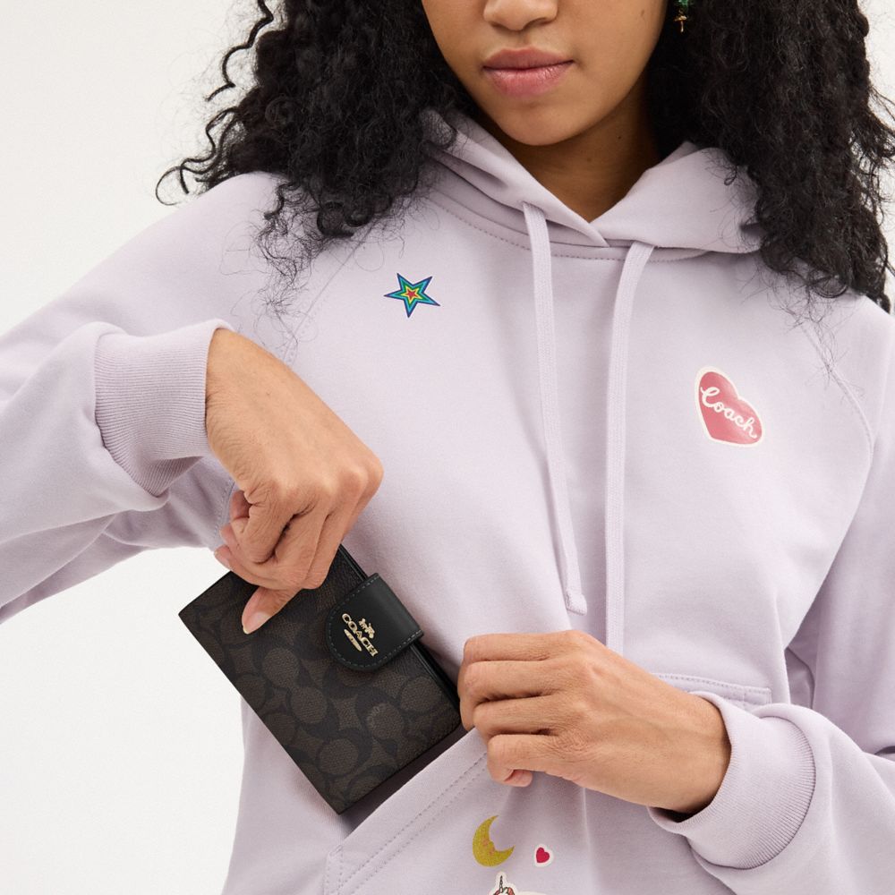 Coach Medium Corner Zip Wallet In Signature Canvas Gold Walnut Black