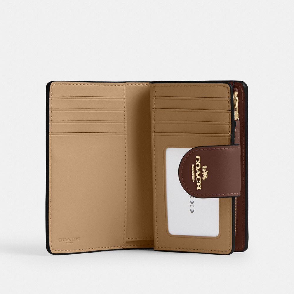 Coach Medium Corner Zip Wallet In Signature Canvas Gold/Tan/Brown